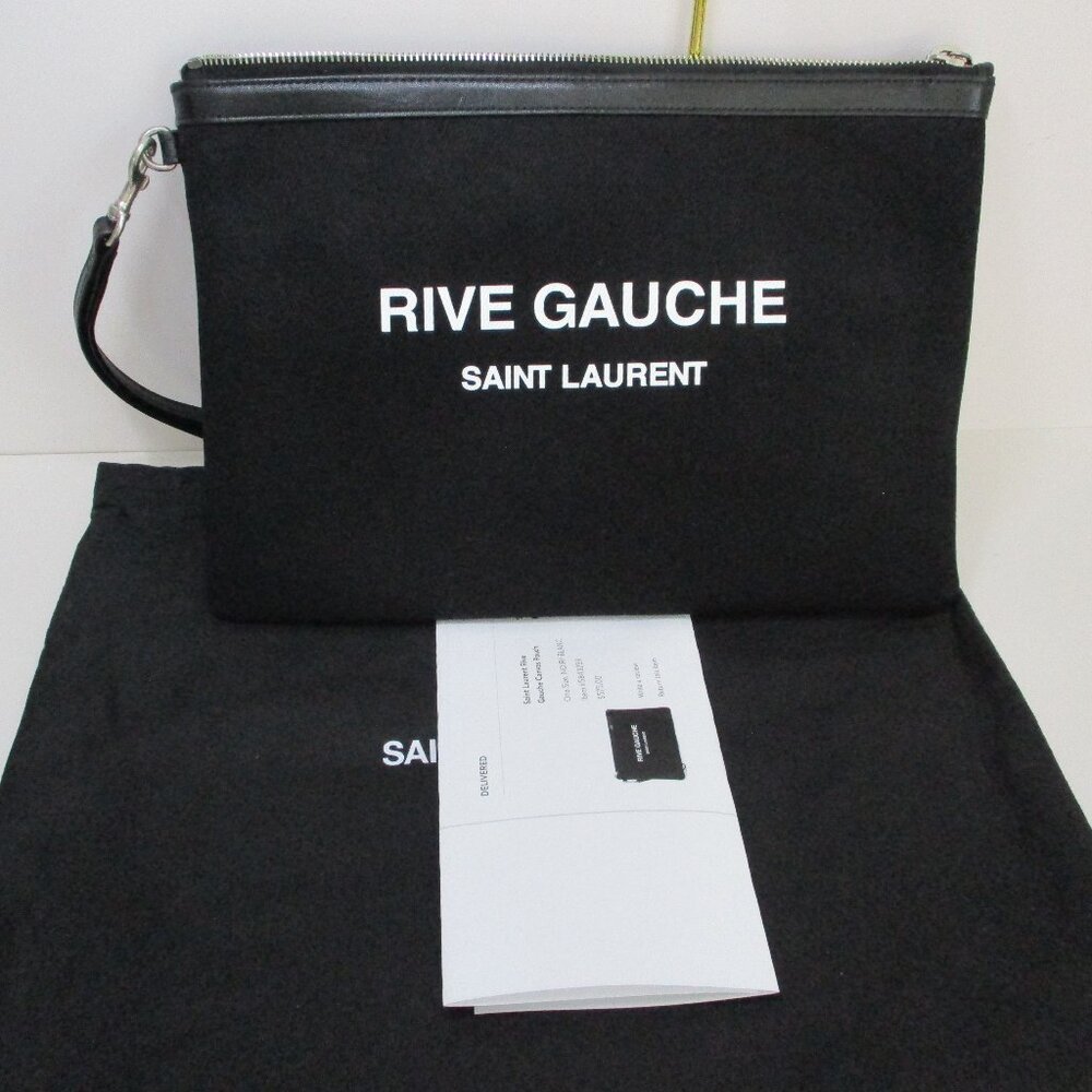Authentic YSL Saint Laurent Rive Gauche Black Canvas Zip Clutch